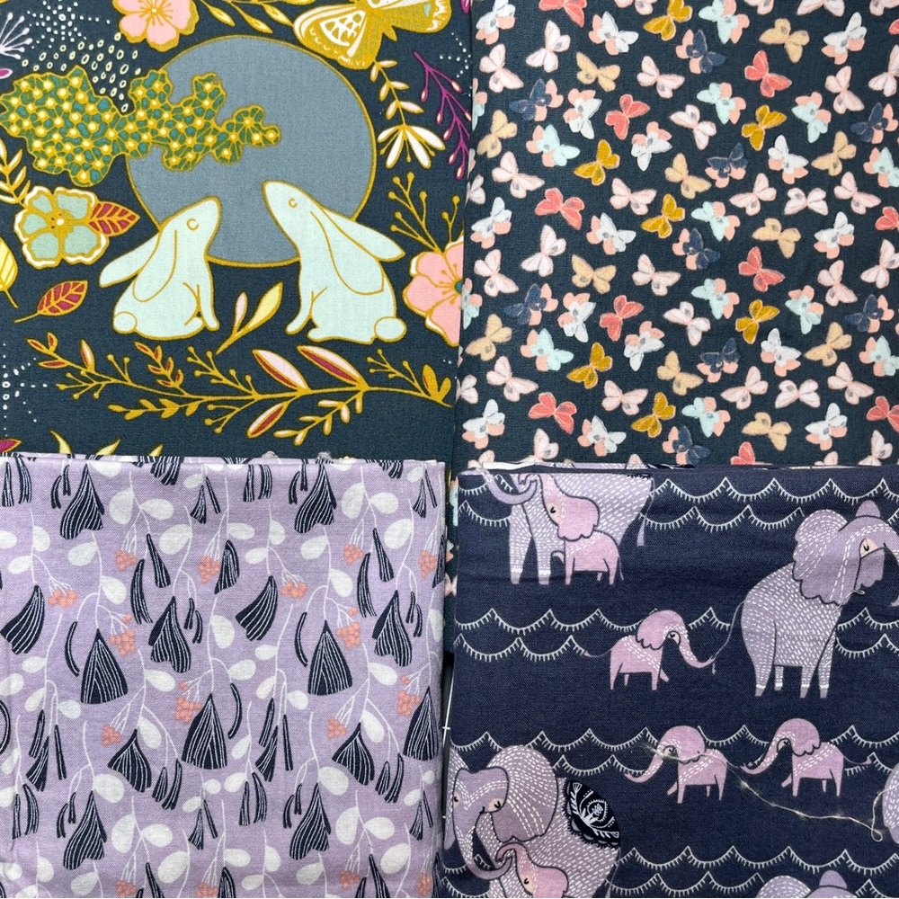 Moon Rabbit & Elephant Cotton Quilt Fabric, 4 yd, Dear Stella, AGF, Grays Sewing